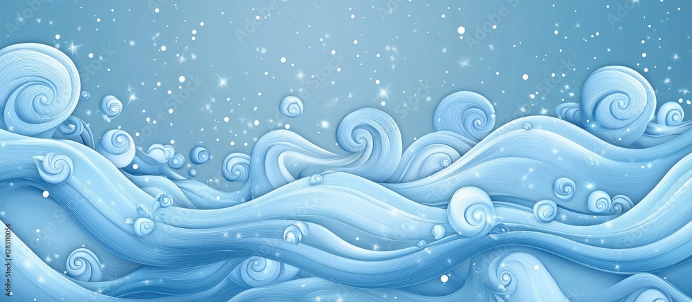 Fototapete abstract blue background with shimmering waves and spirals in varying shades of blue with a clear ve