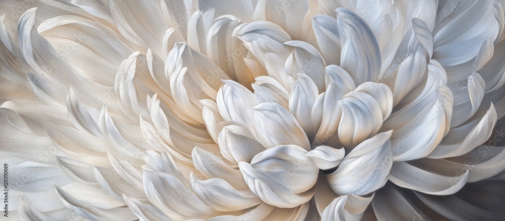 Aufkleber soft white and cream chrysanthemum petals elegantly layered in a close-up composition with subtle gr