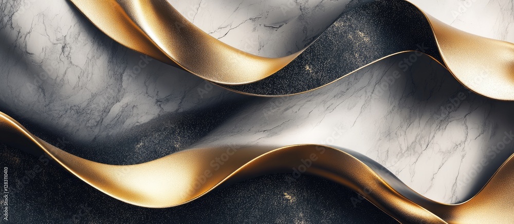 Aufkleber abstract marble texture featuring smooth gold and black waves blending harmoniously, showcasing intr