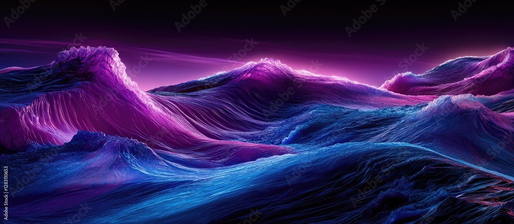 Aufkleber vibrant neon violet and blue waves create a mesmerizing three-dimensional landscape with dynamic con