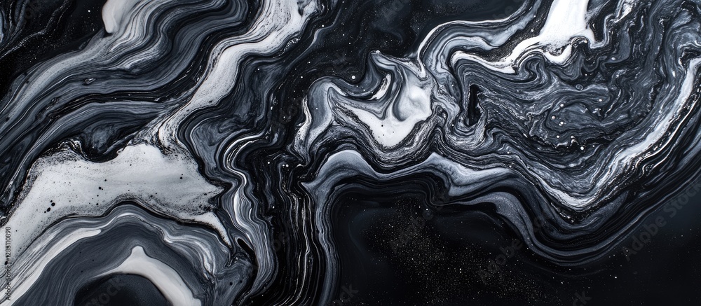 Poster Dynamic black and white abstract artwork featuring fluid swirls and blended forms creating a captivating sense of motion and depth.