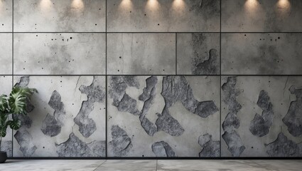 Concrete wall with textured surface and modern lighting in contemporary interior design setting