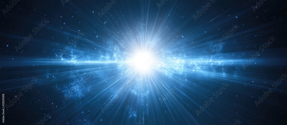 Fototapete bright abstract cosmic explosion with radiant blue and white light at the center surrounded by dark 