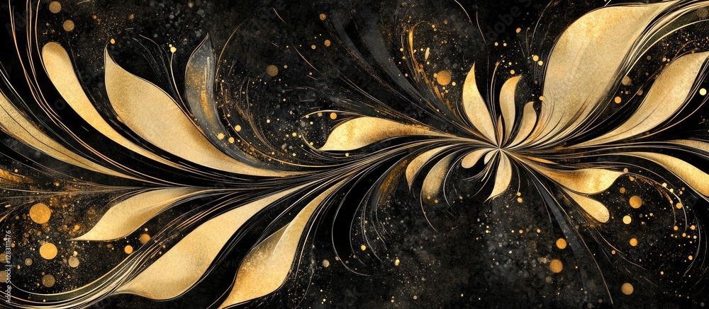 Aufkleber elegant abstract design with flowing gold and black watercolor swirls, intricate patterns and soft h