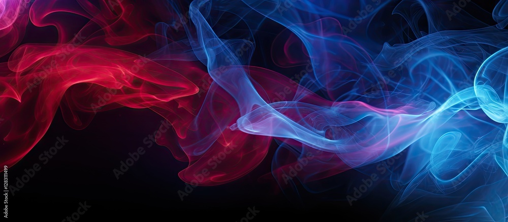 Leinwandbilder vibrant abstract composition of red and blue smoke swirling delicately against a deep black backgrou