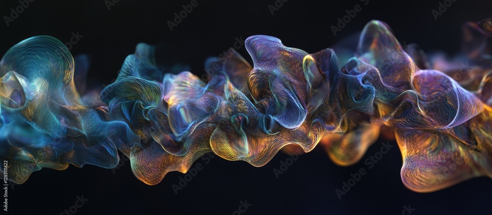 Poster abstract dark gradient background featuring swirling smoke and fog elements in vibrant blue, orange,