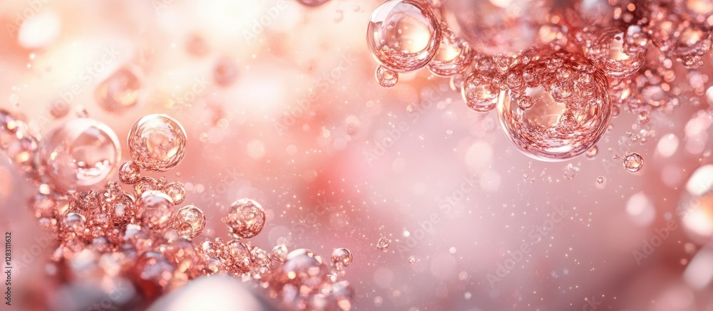 Aufkleber Soft pink background with a sparkling rose gold bokeh effect, featuring defocused bubbles and glimmers for a festive and elegant atmosphere.