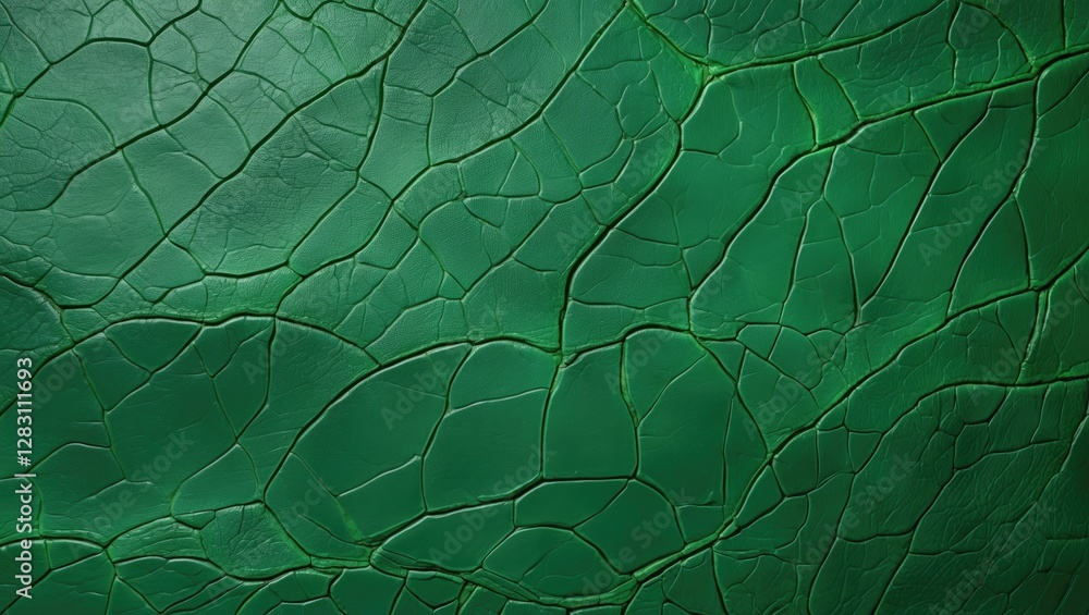 Poster textured green leaf surface with detailed network of veins and cracks creating a natural pattern bac