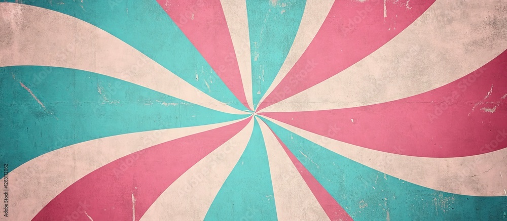 Poster vintage radial background with turquoise and pink color scheme, featuring soft curved lines swirling