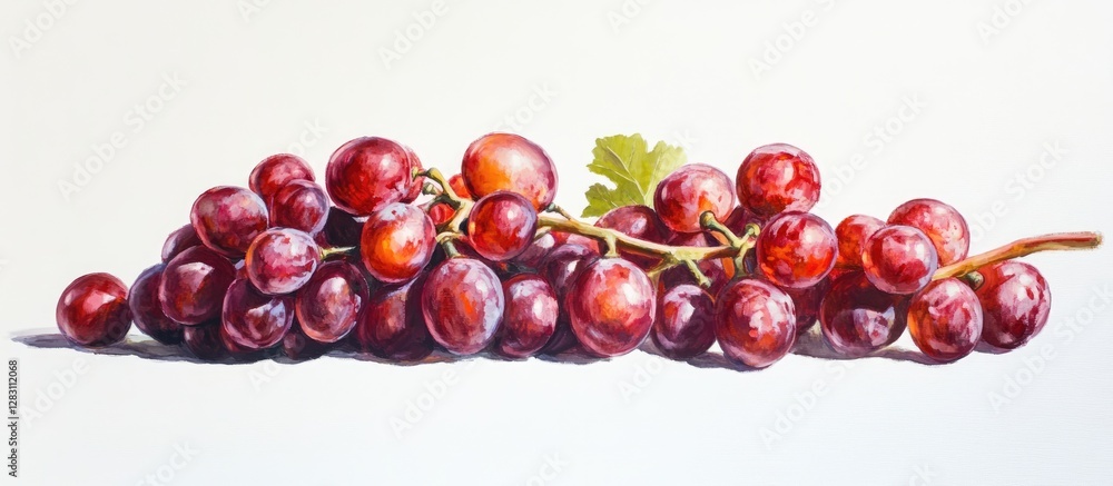 Poster vibrant red grapes clustered together on a pure white background showcasing rich crimson tones and s