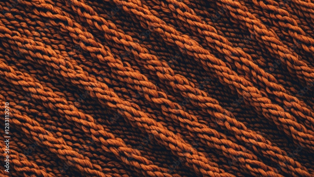 Poster close-up of intertwined orange and black ropes displaying texture and pattern on a textile backgroun