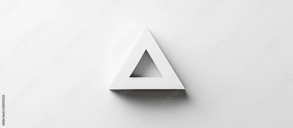 Poster Abstract white tetrahedron shape on plain white background with open space for text ideal for business cards and branding in a minimalist style
