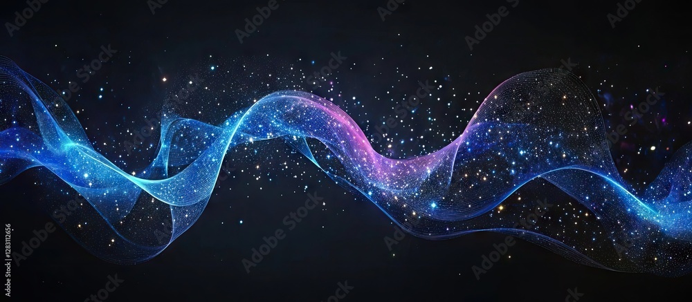 Aufkleber vibrant abstract wave of blue and pink light particles on a dark background creating a mesmerizing c