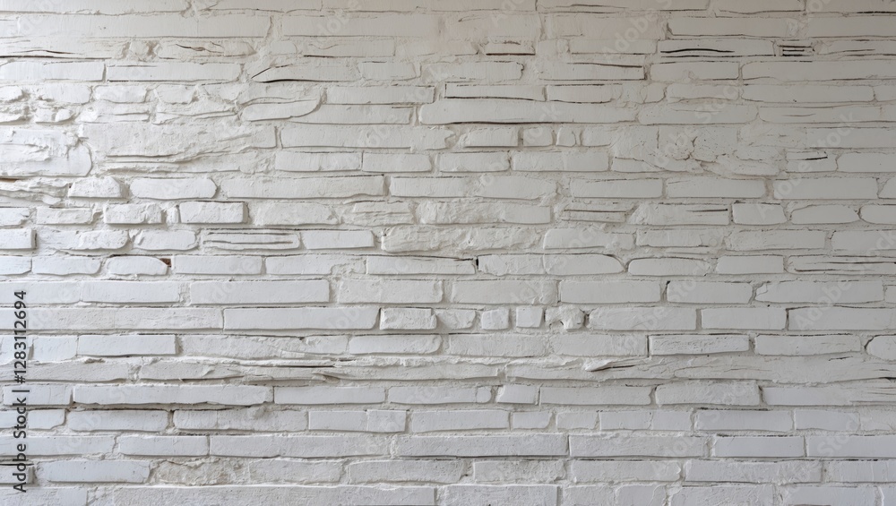 Poster textured white brick wall with uneven surfaces and slight shadows creating a rustic appearance in co