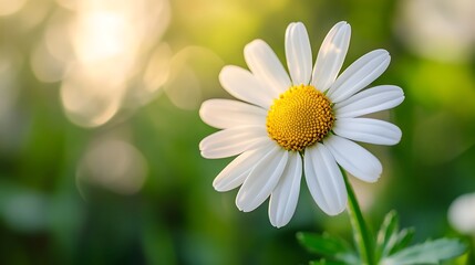 Fototapeta premium Daisy Flower Close-up in a Garden with Blurred Sunlight Background