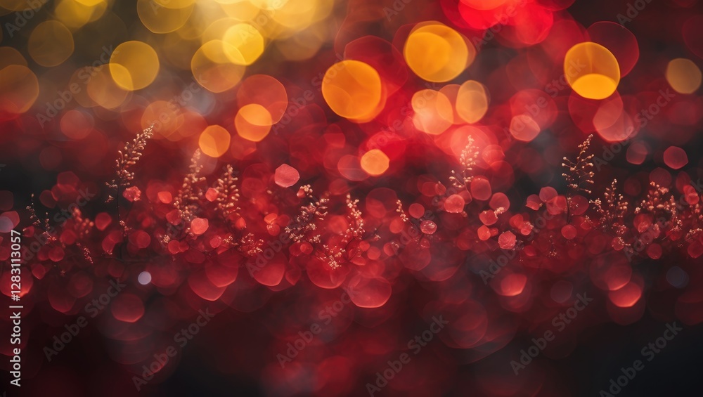 Poster colorful bokeh lights background in red orange and yellow tones with abstract blurred patterns for f