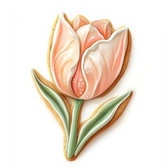A beautifully decorated cookie shaped like a tulip flower, perfect for spring celebrations.