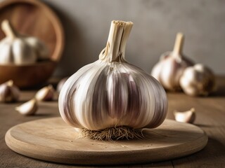 Garlic Bulb on Vintage Wooden Surface – Moody & Detailed Food Shot