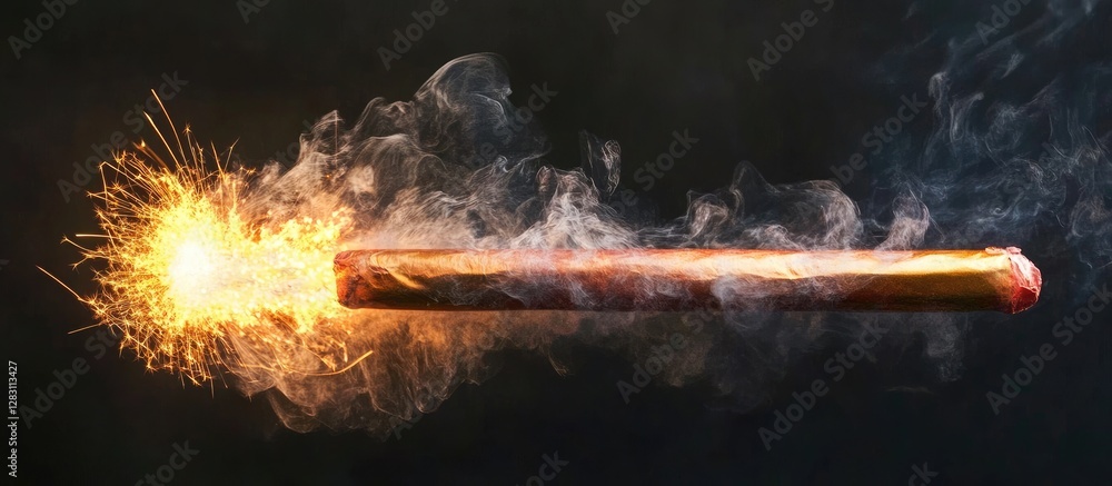 Leinwandbilder exploding firecracker with bright sparks and smoke against a solid black background creating a drama