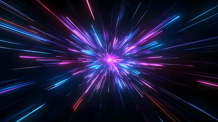 Fototapeta premium Abstract Digital Explosion Of Light Particles On Black Background With Bright Colors And Flare