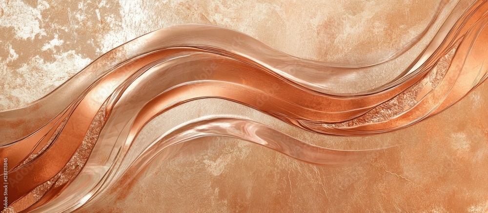 Poster elegant flowing waves in shades of copper and beige create a luxurious texture on a soft background,