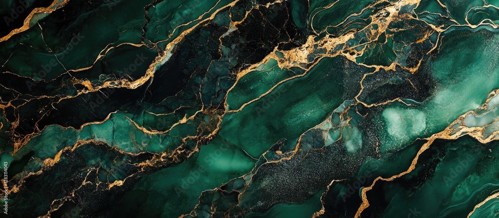 Aufkleber rich green and black marble texture with golden veining flowing diagonally creating an elegant backg