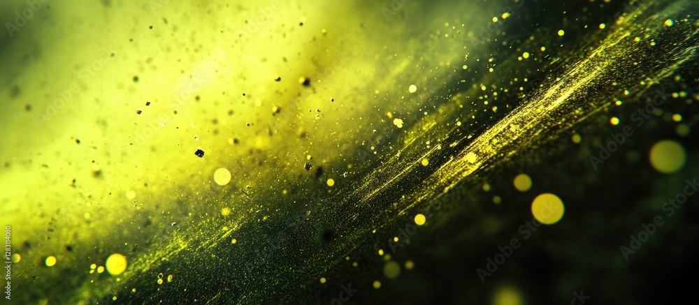 Poster yellow neon light effect with dust particles in vibrant dynamic atmosphere, abstract texture with da