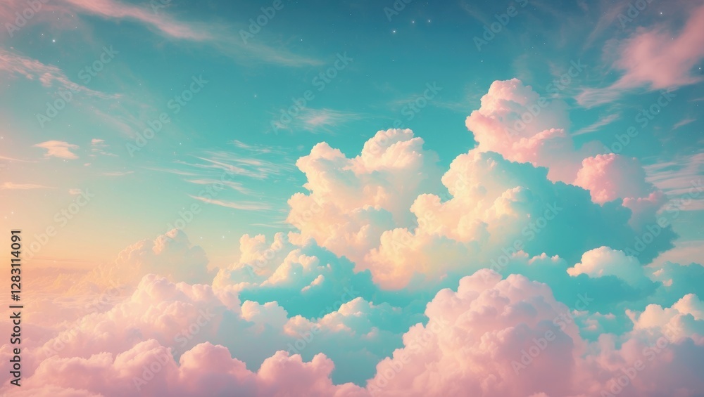 Aufkleber pastel colored clouds in a clear sky during sunset with soft lighting and subtle gradient transition