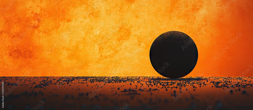 Aufkleber black sphere on textured ground with orange and yellow gradient background, creating a dramatic suns