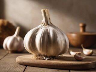 Fresh Organic Garlic Bulb – Soft Shadows & Earthy Kitchen Decor
