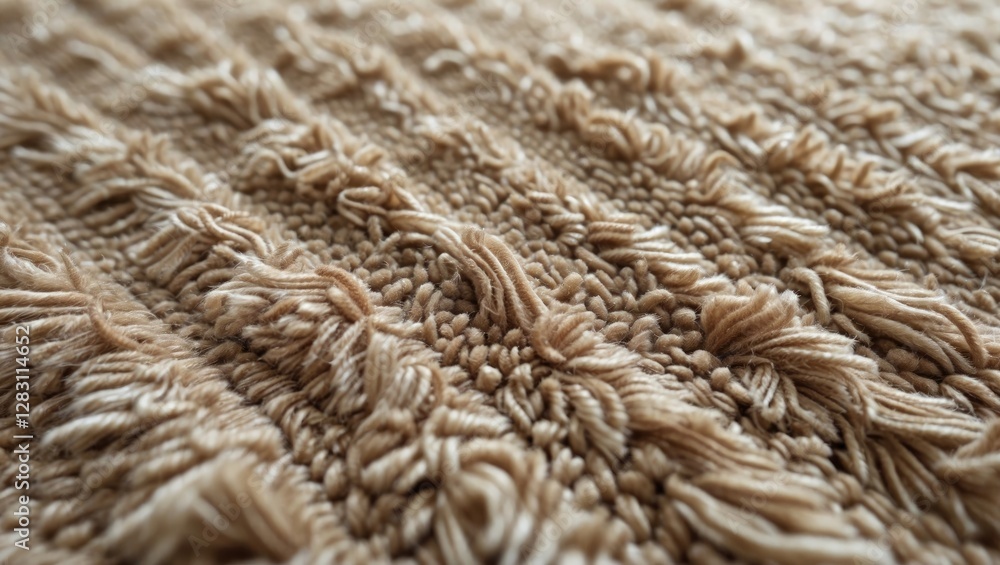Poster textile close-up of textured beige fabric with intricate patterns and soft fibers, showcasing materi