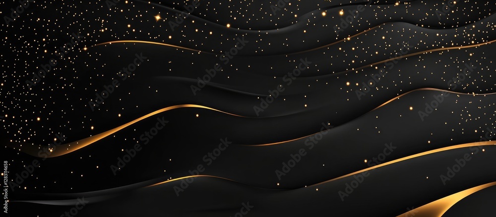 Aufkleber elegant black and gold abstract waves creating a luxurious texture, featuring shimmering particles s