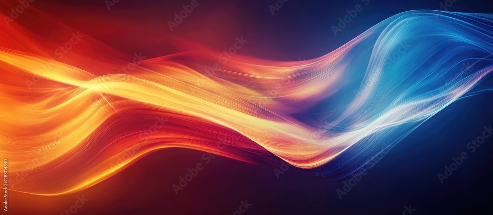 Poster dynamic abstract background with flowing lines in vibrant shades of red orange and blue creating a s