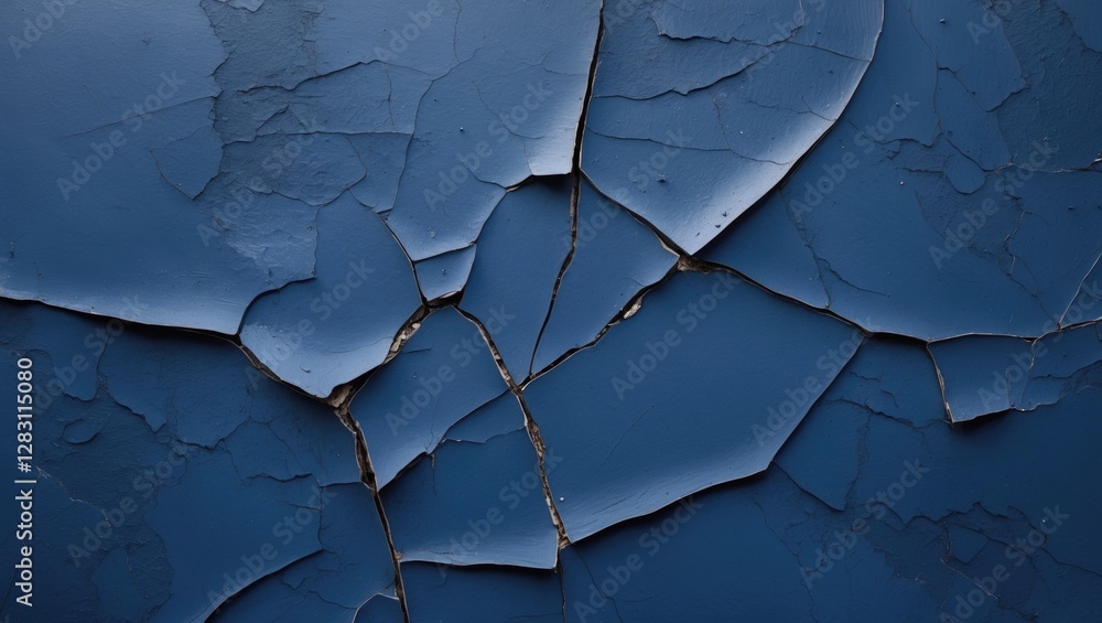 Poster blue cracked paint texture on a wall with detailed patterns and visible aging for backgrounds or des