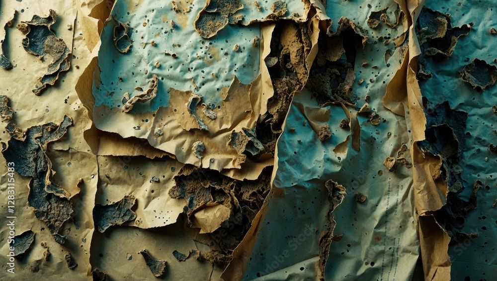 Aufkleber torn and weathered layers of old paper with peeling paint and texture details in muted colors formin