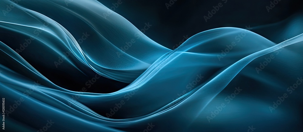 Poster gentle flowing wave patterns in soft blue tones on a dark background with subtle shadows creating a 