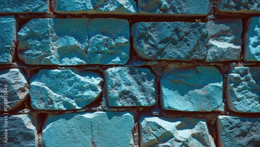 Aufkleber textured blue stone wall with jagged edges and uneven surface pattern for architectural and design b