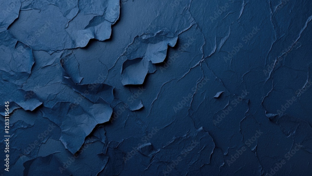 Poster dark textured surface with irregular layers of crumpled paper in shades of blue ideal for background