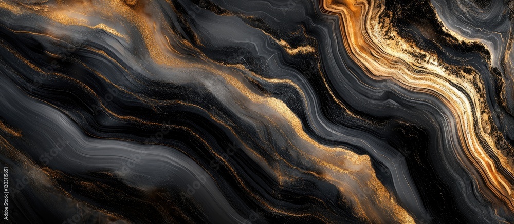 Leinwandbilder abstract fluid art design featuring black and gold swirls with dynamic movement on textured surface,