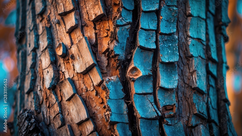 Aufkleber close-up of textured tree bark with distinctive patterns and colors in natural woodland setting