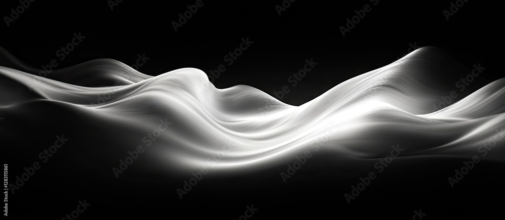 Poster ethereal white waves gently undulate in dark space creating a captivating interplay of light and sha