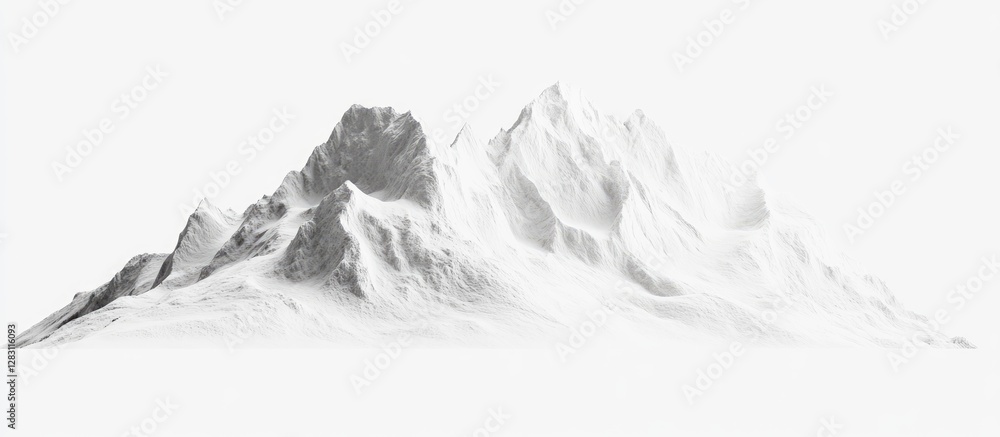 Poster Snow-capped Mount Everest on a pristine white background showcasing sharp peaks and rugged textures, emphasizing the majestic scale of the mountain.