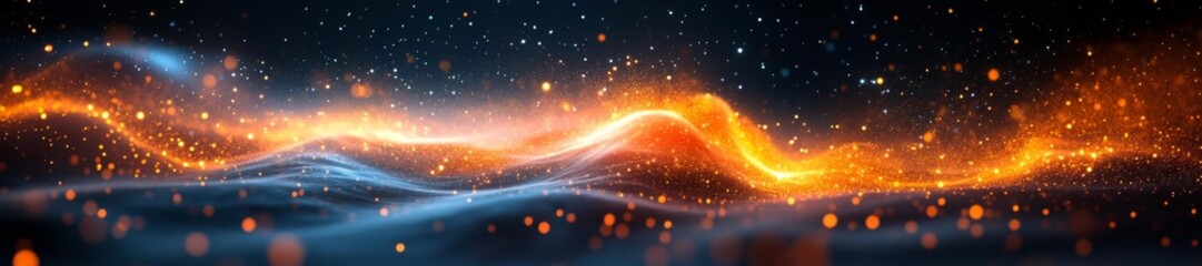 Abstract glowing particles in cosmic space with vibrant lighting effects. Generative AI