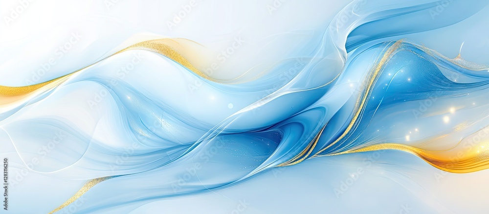 Poster soft blue and orange flowing waves on a light background with a smooth gradient and subtle highlight