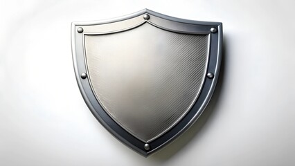 Gleaming Medieval Silver Shield on White Background