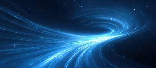 Obraz premium Abstract blue swirling light effect on a dark background with a focus on a central glowing vortex creating a cosmic star trail illusion.
