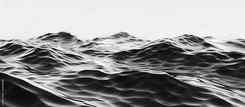 Poster monochrome abstract waves with smooth textures in black and white, layered undulating forms with amp