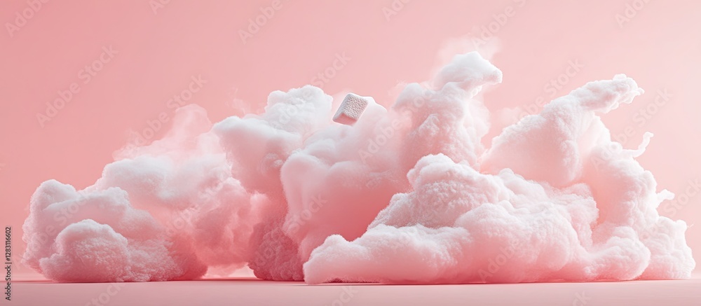 Aufkleber Lifelike abstract cloud form in soft pink backdrop with white marshmallow, evoking sweetness and joy through uplifting message of indulgence.