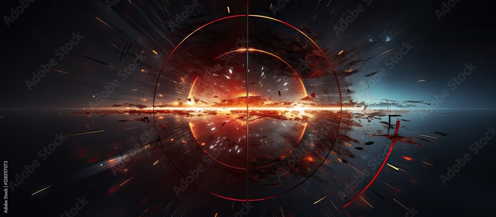 Aufkleber dynamic abstract illustration featuring a central glowing circle with arrows radiating outward again