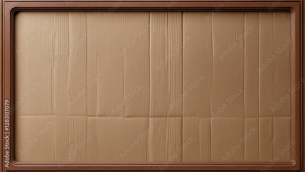 Poster textured cardboard sheet in brown frame with corrugated surface and smooth edges, suitable for backg